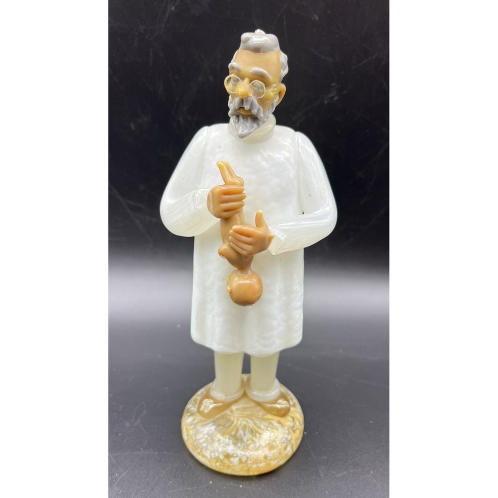 Vintage Zelezny Brod Czech Art Glass Doctor Figurine Holding Baby 8.25"